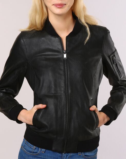 Veste en Cuir Agathe noire