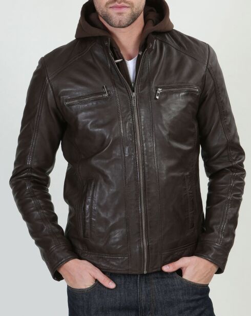 Veste en Cuir Leif marron