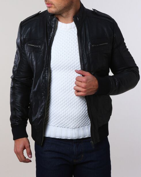 Veste en Cuir Pat noire