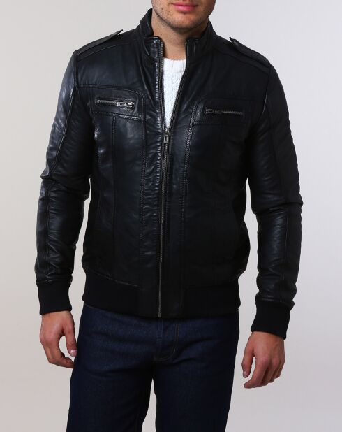 Veste en Cuir Pat noire