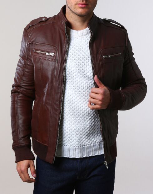 Veste en Cuir Pat marron