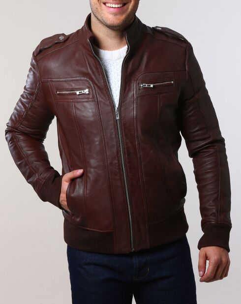 Veste en Cuir Pat marron