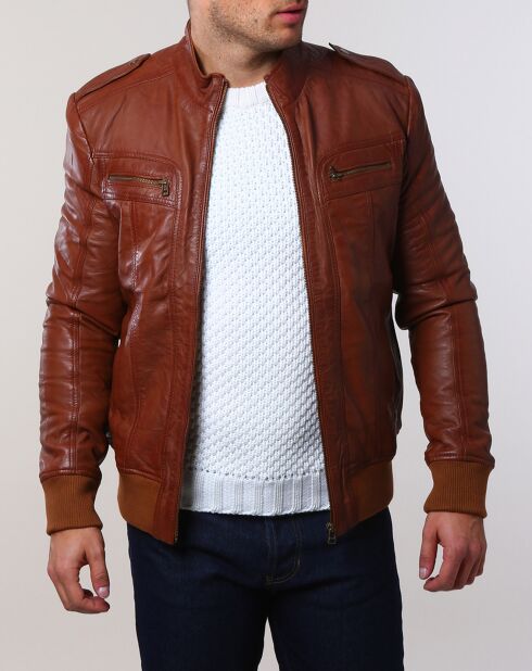 Veste en Cuir Pat cognac