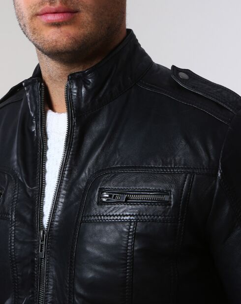 Veste en Cuir Pat noire