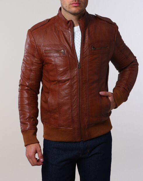 Veste en Cuir Pat cognac