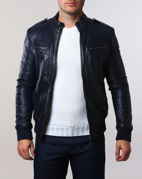 Veste en Cuir Pat bleu marine