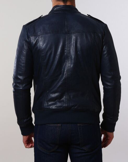 Veste en Cuir Pat bleu marine