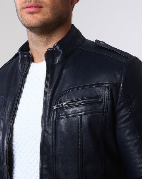 Veste en Cuir Pat bleu marine