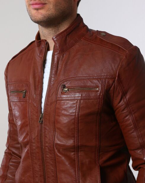 Veste en Cuir Pat cognac