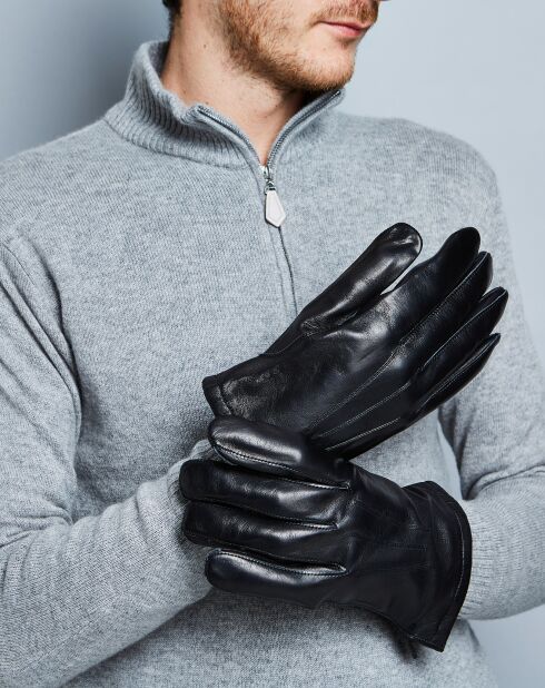 Gants en Cuir d'Agneau doublure maille noirs