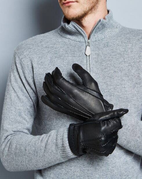 Gants en Cuir d'Agneau doublure Laine noirs