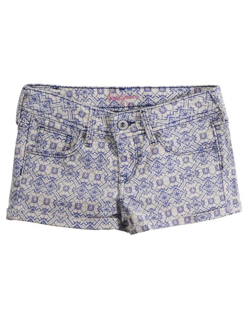 Short Ethnic en Toile de Coton bleu/blanc