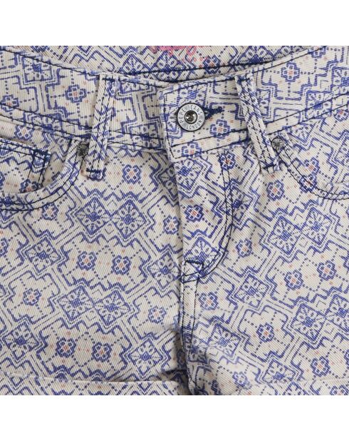 Short Ethnic en Toile de Coton bleu/blanc