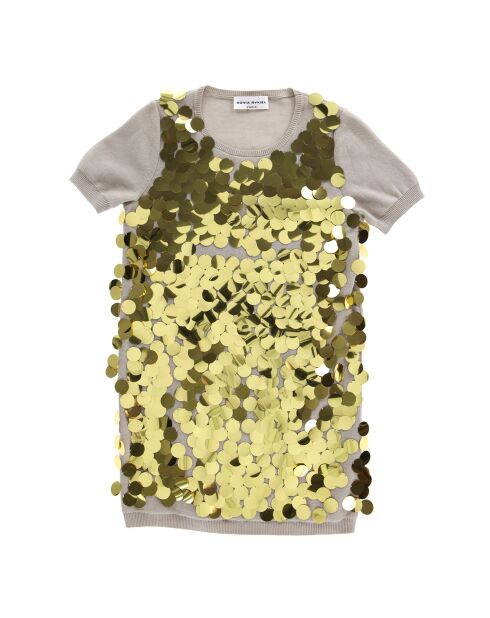 Robe en Maille de Coton gros sequins beige/doré