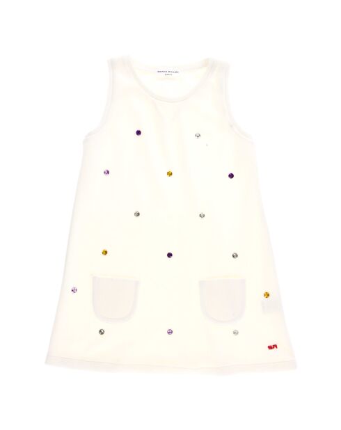 Vestido de terciopelo de algodón con pedrería blanca