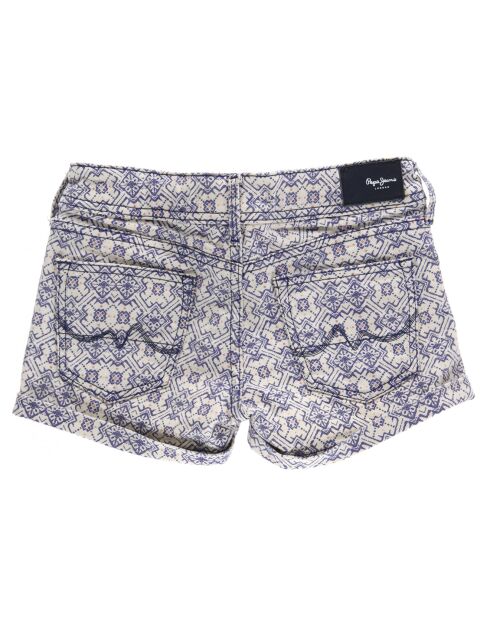 Short Ethnic en Toile de Coton bleu/blanc