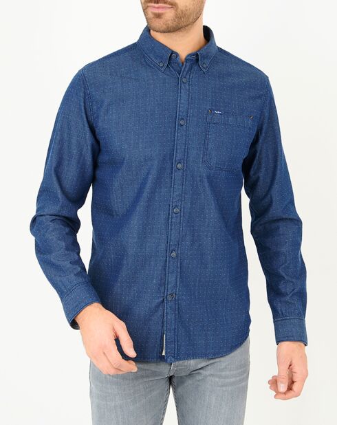 Chemise confort à micro points bleue