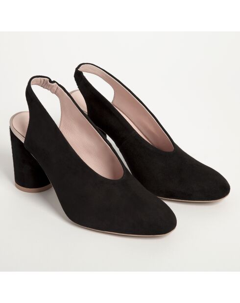 Slingback en Velours de Cuir First Class noirs - Talon 8.5 cm