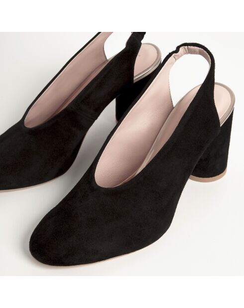 Slingback en Velours de Cuir First Class noirs - Talon 8.5 cm