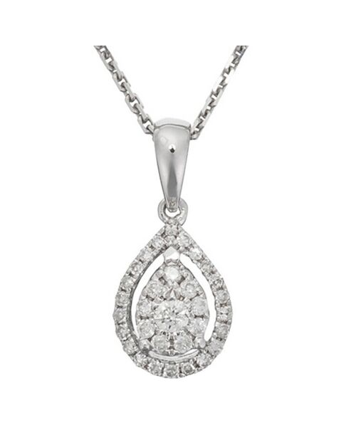 Pendentif & Chaîne Goutte Merveilleuse Diamants 0.16 ct or blanc