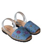 Blauwe leren Avarcas met bloemenprint