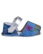 Blauwe leren sandalen met bloemenprint