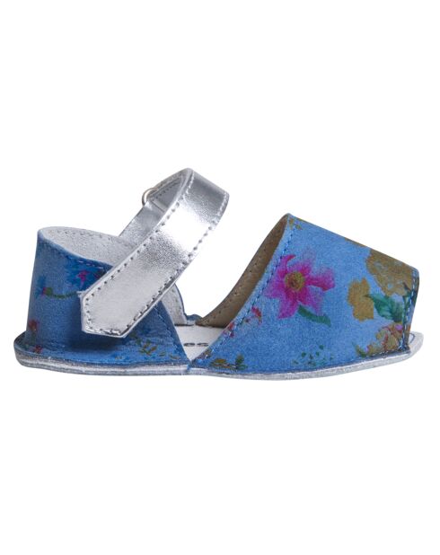 Blauwe leren sandalen met bloemenprint