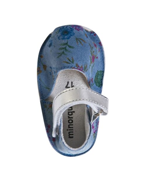 Blauwe leren sandalen met bloemenprint