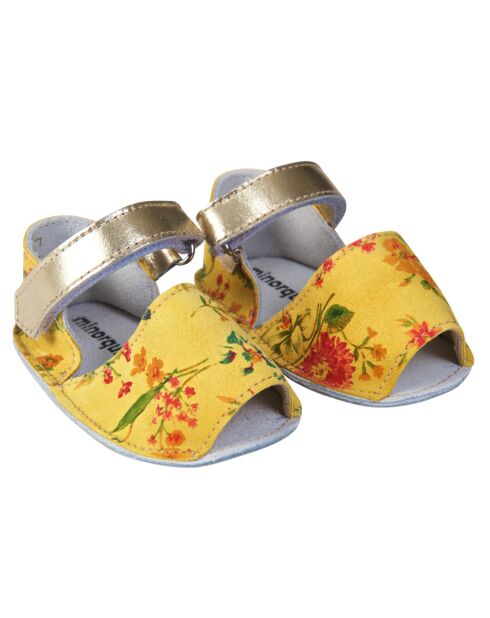 Sandali in pelle floreale gialla