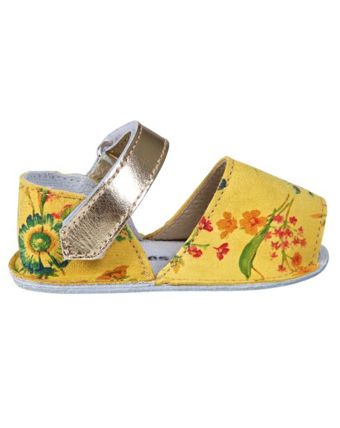 Sandali in pelle floreale gialla
