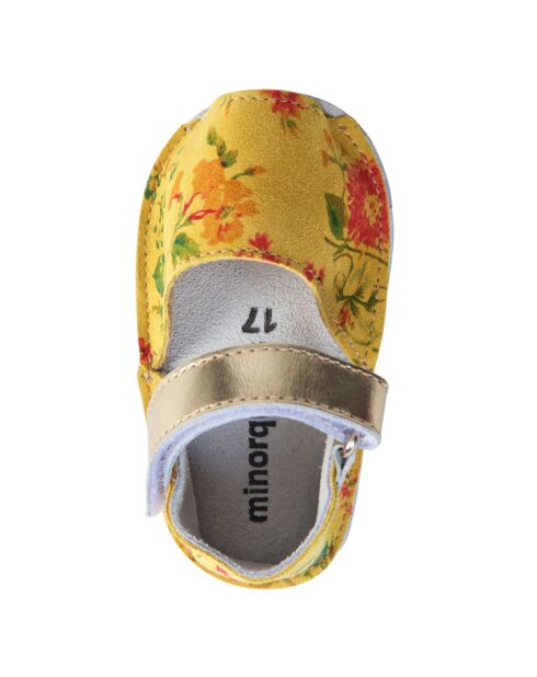 Sandali in pelle floreale gialla