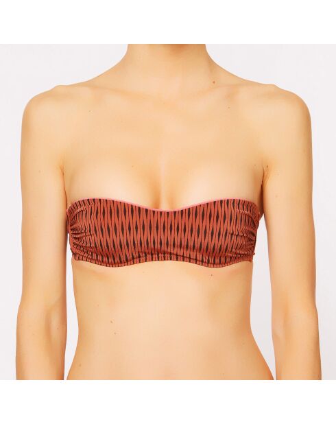 Eva bikinitop met terracottaprint/zwarte bandeau