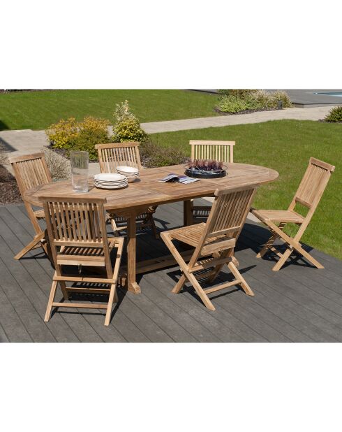 Set 1 ausziehbarer ovaler Tisch+6 Stühle Fun Teak - 180/240x100x75 cm