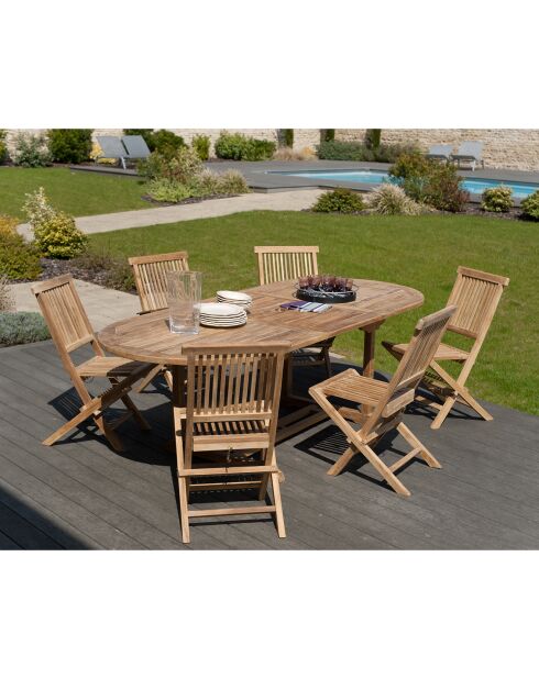 Ensemble 1 table ovale extensible + 6 chaises Fun teck - 180/240x100x75 cm