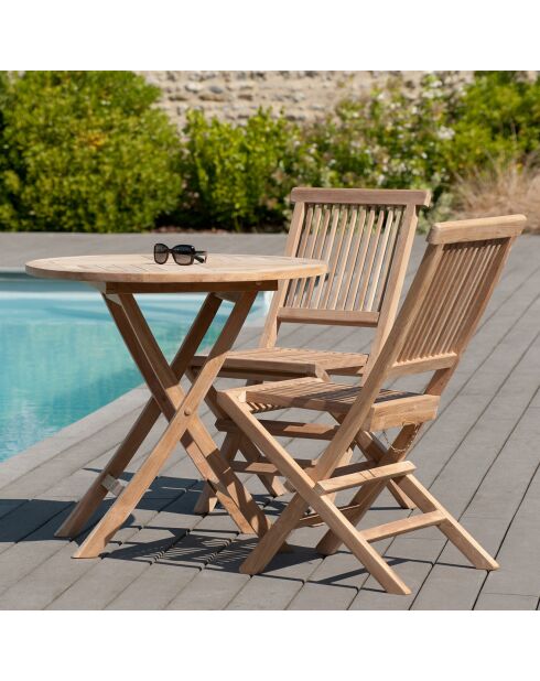 Set 1 ronde tafel + 2 stoelen Fun teak - D.80xH.75 cm