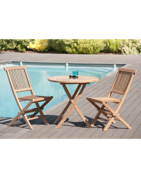 Set 1 ronde tafel + 2 stoelen Fun teak - D.80xH.75 cm