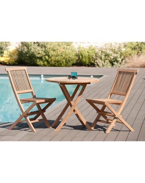Set 1 ronde tafel + 2 stoelen Fun teak - D.80xH.75 cm