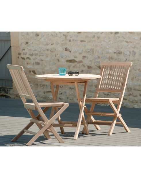 Set 1 ronde tafel + 2 stoelen Fun teak - D.80xH.75 cm