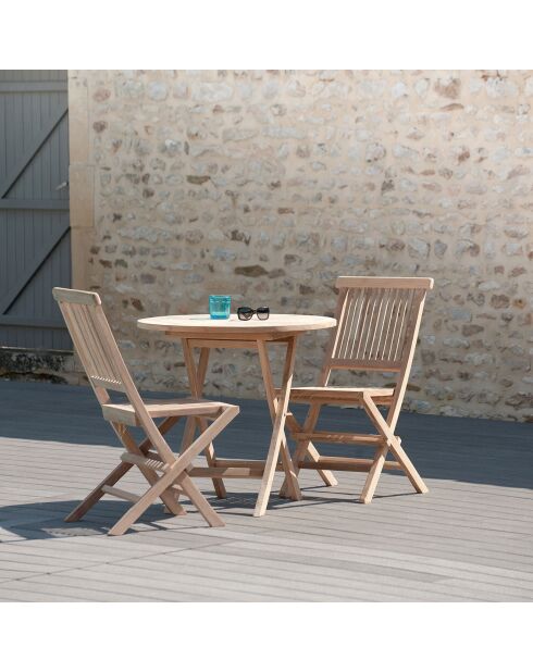 Set 1 ronde tafel + 2 stoelen Fun teak - D.80xH.75 cm
