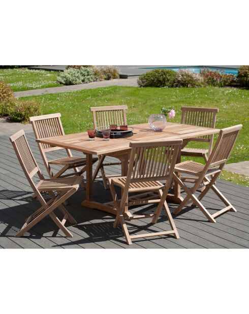 Ensemble 1 table rectangulaire extensible + 6 chaises Fun teck - 120/180x90x75 cm