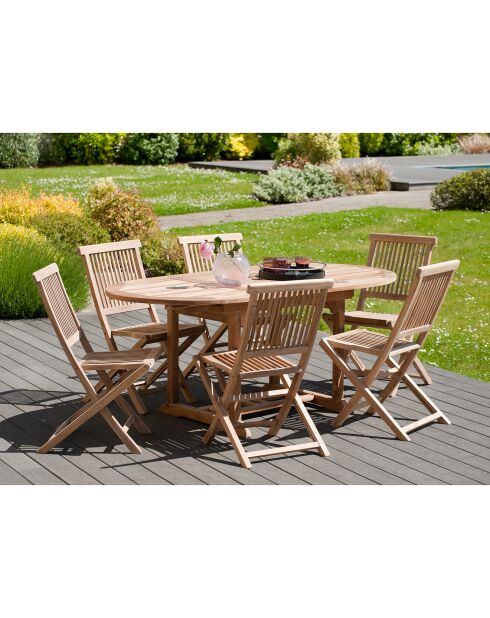 Ensemble 1 table ovale exentsible + 6 chaises Fun teck - 120/180x90x75 cm