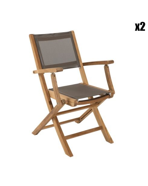 2 Fauteuils pliants Fun teck - 55x65x88 cm