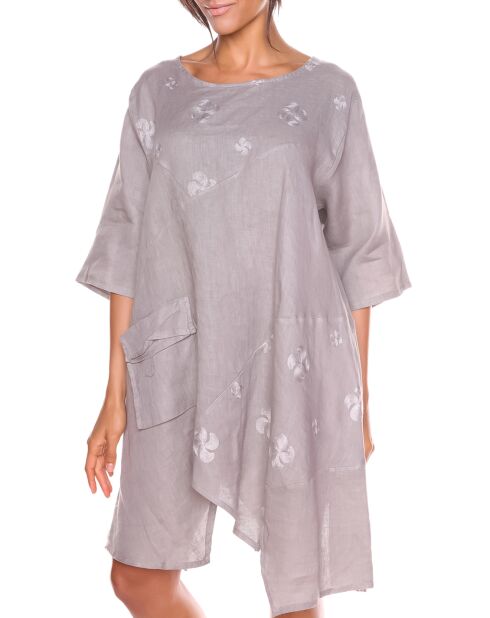 Robe 100% Lin Cerise taupe