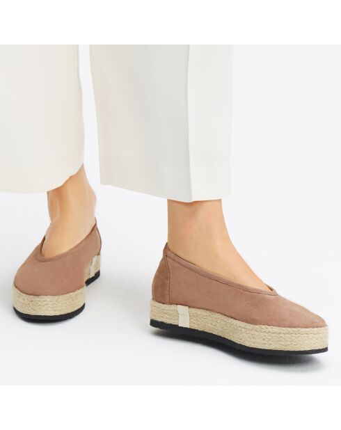 Let It Be Taupe fluwelen leren ballerina's