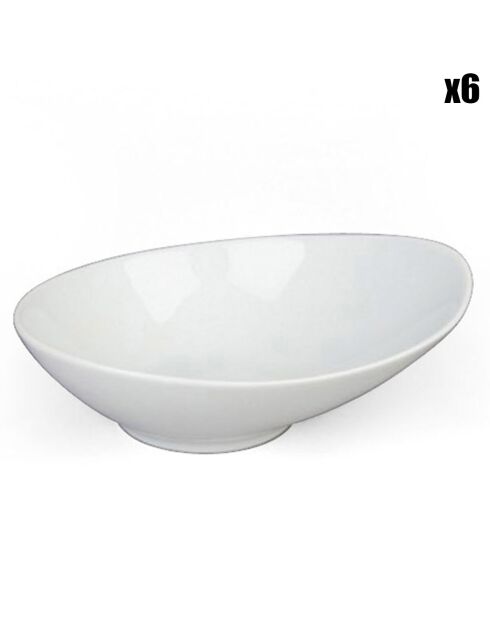 6 Assiettes creuses  en Porcelaine Sven blanches - 22x18x14 cm