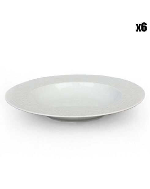 6 Assiettes creuses  en Porcelaine Urban Martele blanches - 23x24x10 cm