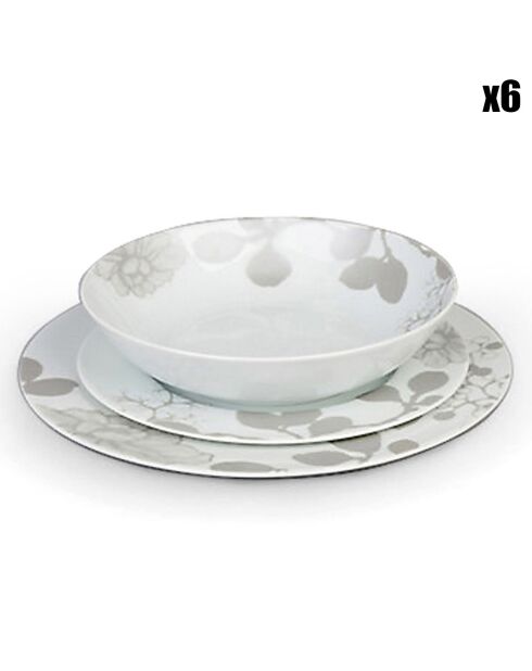 Service en Porcelaine Gardena blanc/gris - 18 pièces