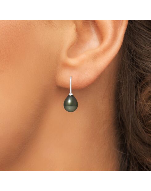 Boucles d'oreilles Or Blanc Perles de Tahiti noires
