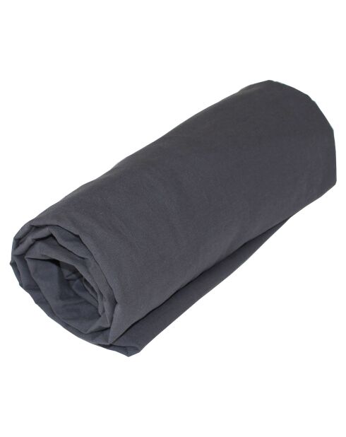 Drap housse 100% Coton lavé acier