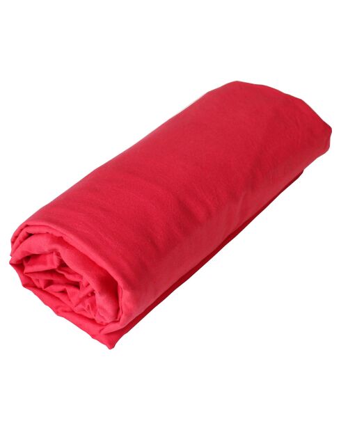 Drap housse 100% Coton lavé framboise